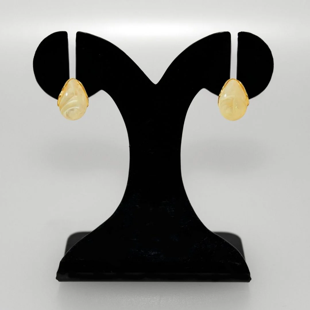 White And Gold Semi Hoop Huggies - Image 6