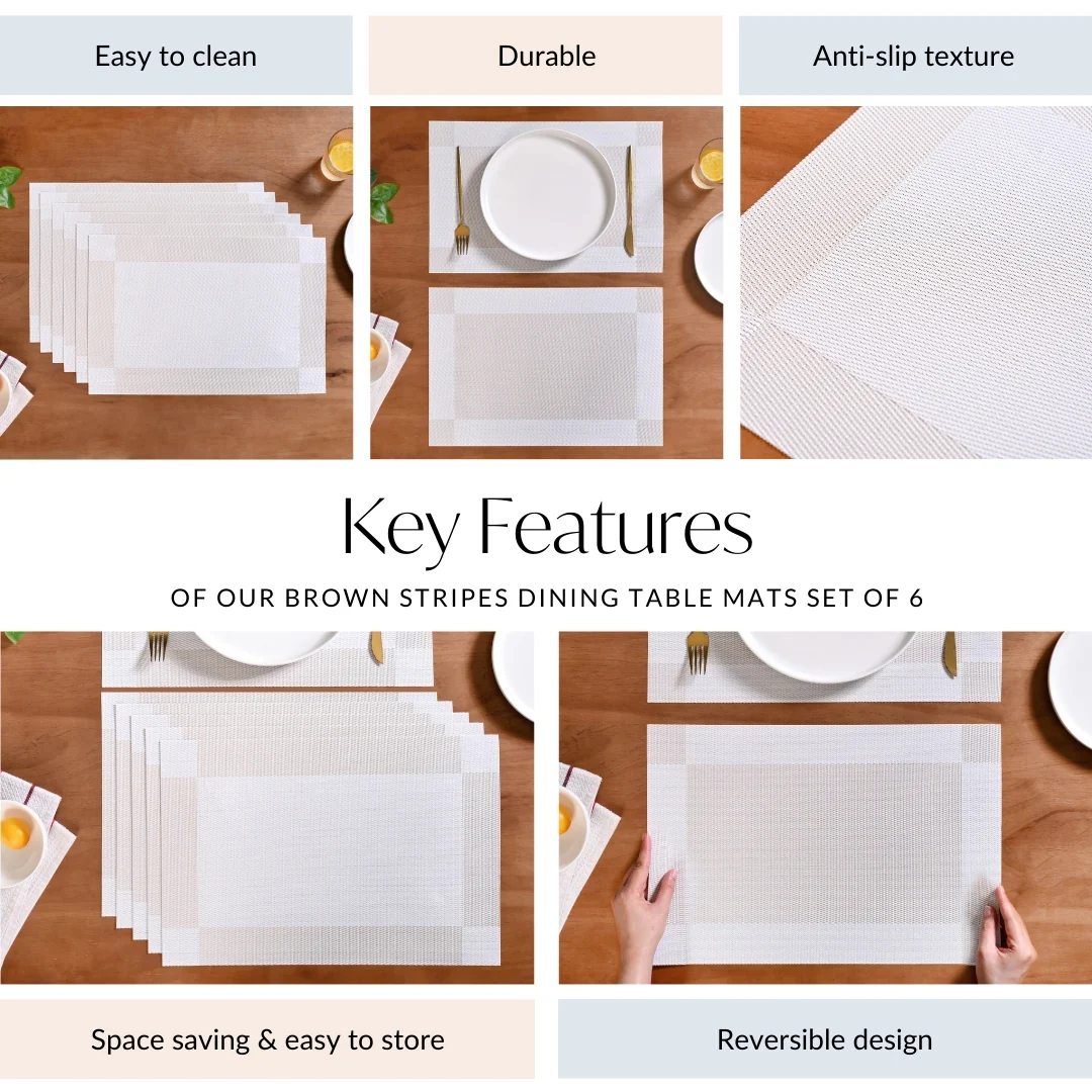 White Beige Reversible Dining Table Mats Set Of 6 - Image 5