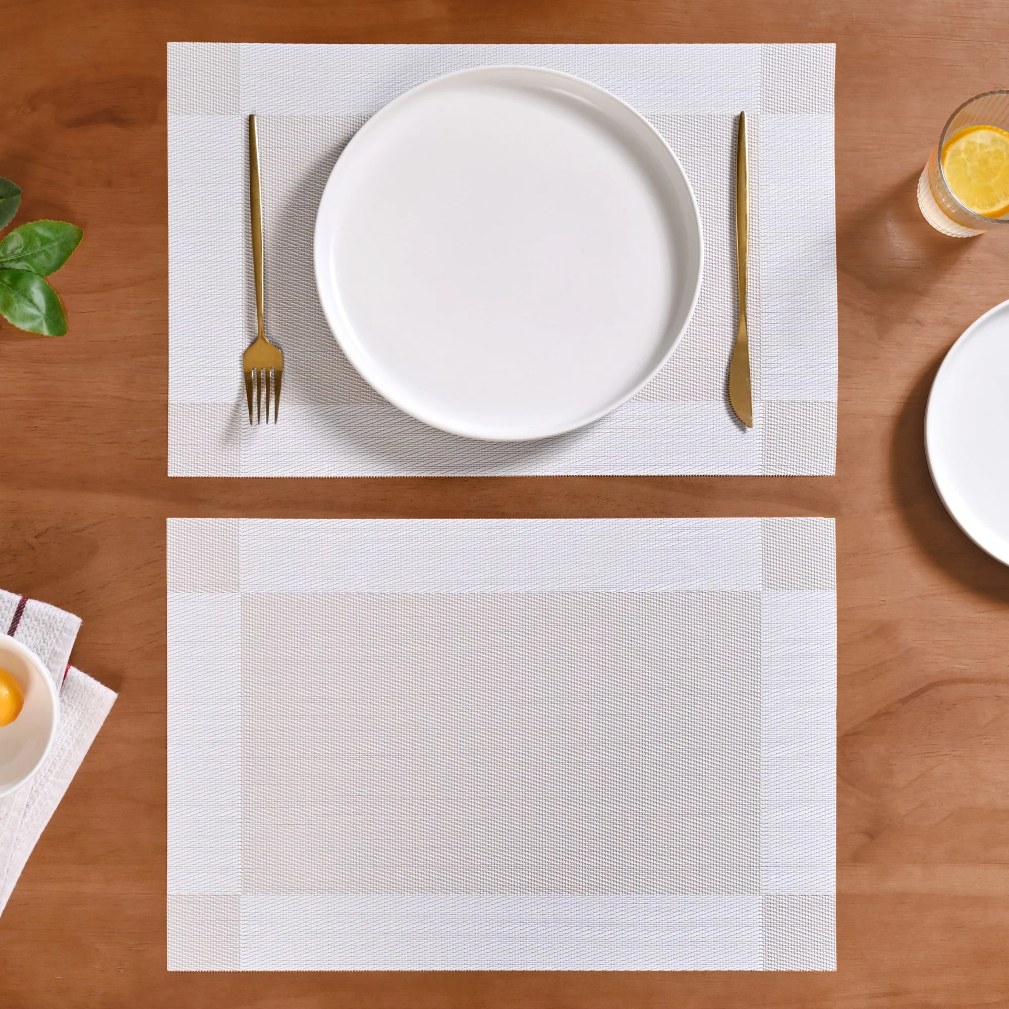 White Beige Reversible Dining Table Mats Set Of 6 - Image 7