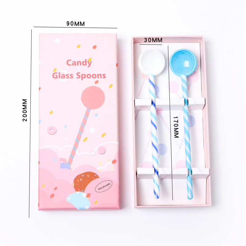 White Blue Glass Spoon Stirrer Set Of Two 6.5 Inch - Image 8