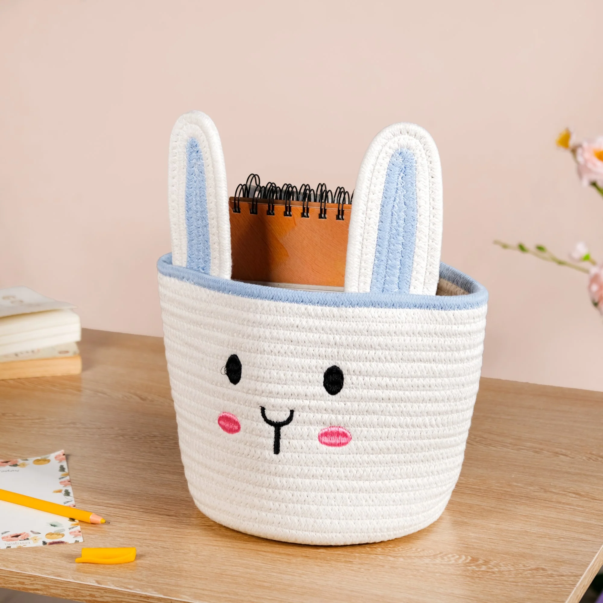 White Bunny Cotton Basket 17cm - Image 3