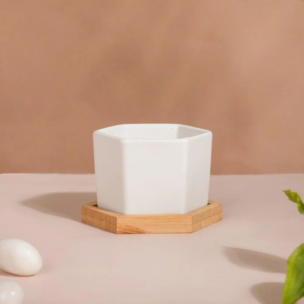 White Ceramic Planter Hexagon Set Of 4 - Image 3