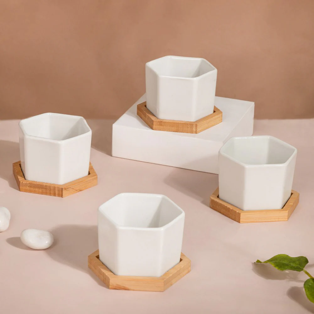 White Ceramic Planter Hexagon Set Of 4 - Image 7