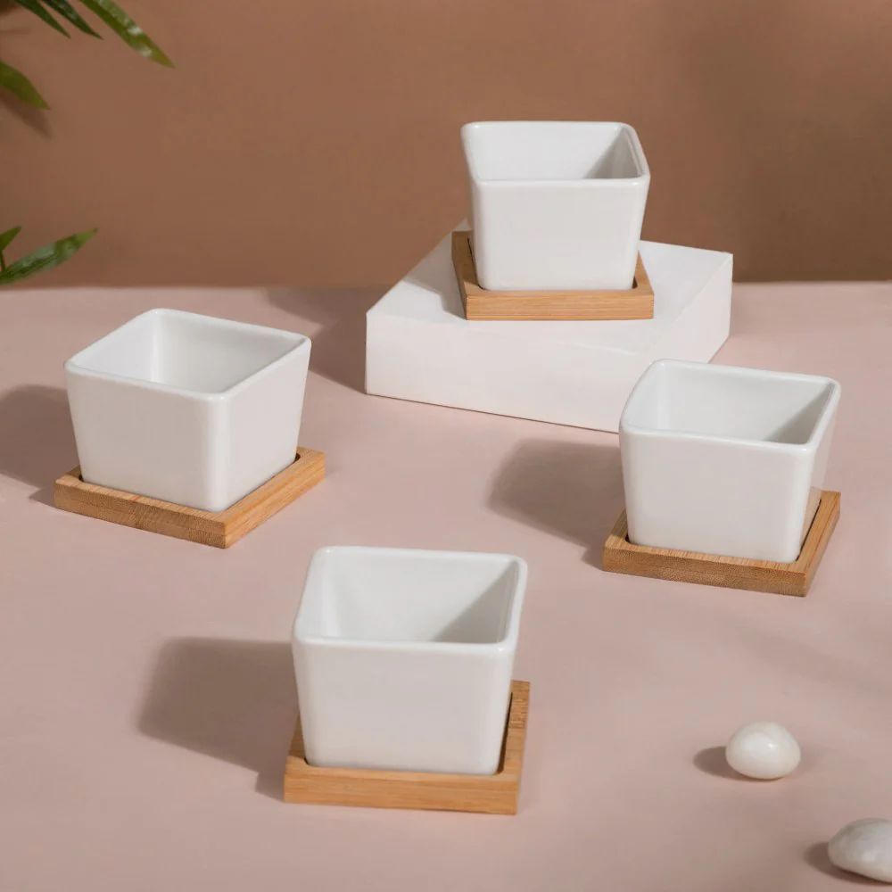 White Ceramic Planter Square Set Of 4 - Image 2