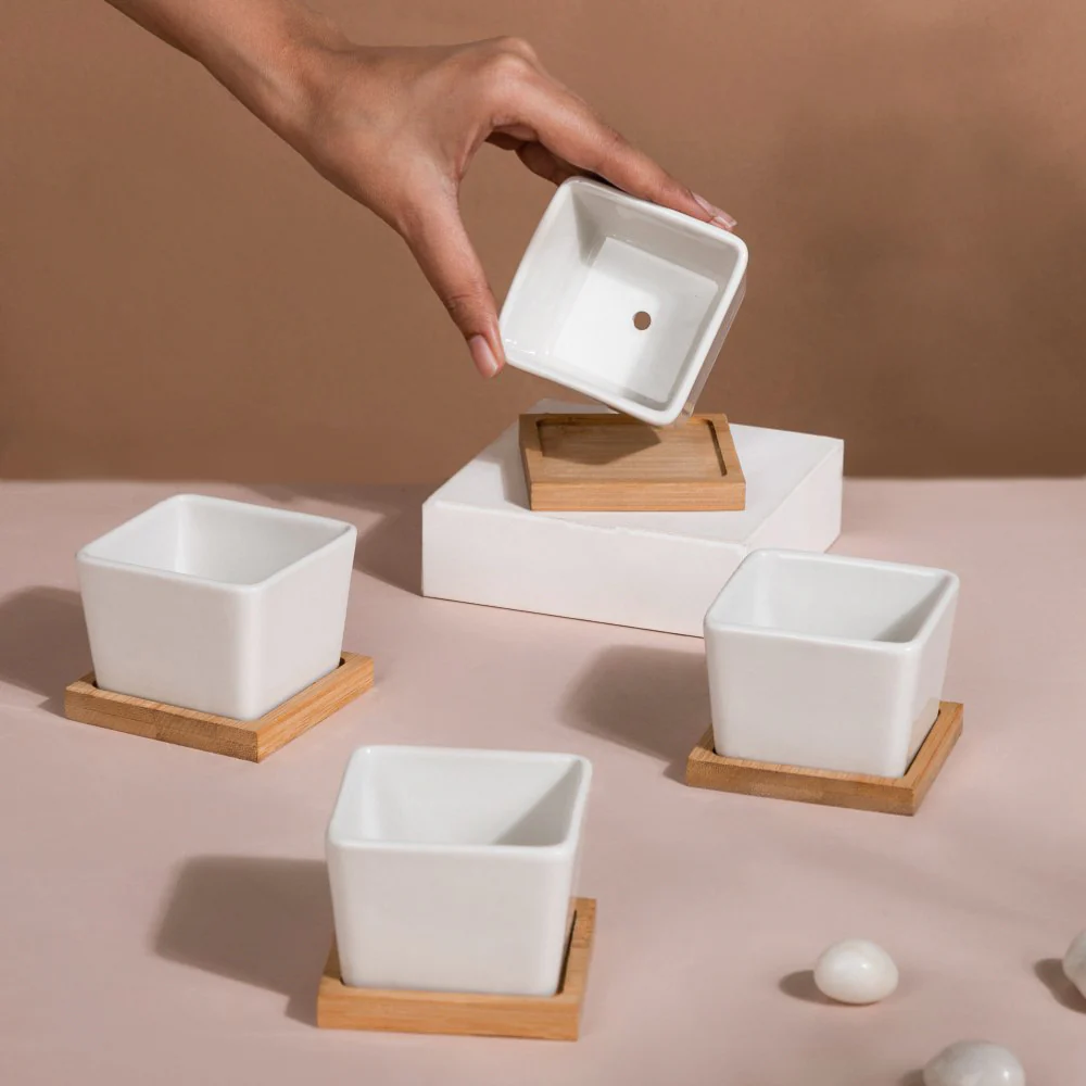 White Ceramic Planter Square Set Of 4 - Image 3