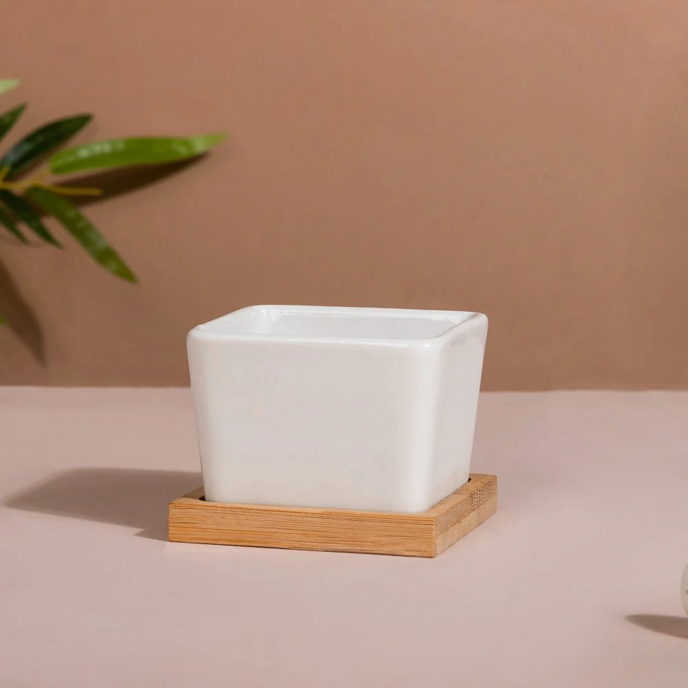 White Ceramic Planter Square Set Of 4 - Image 7