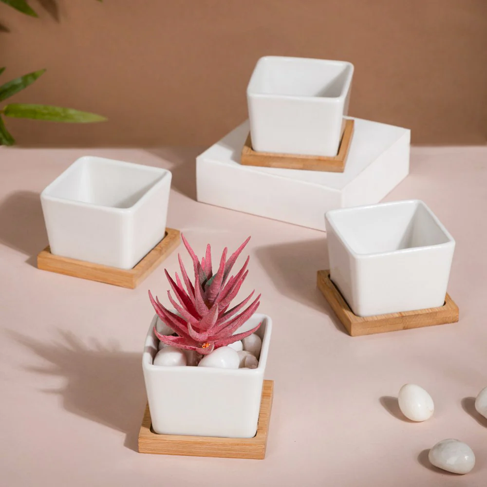 White Ceramic Planter Square Set Of 4 - Image 8