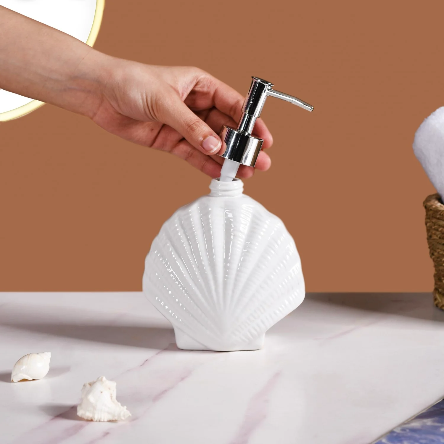 White Ceramic Seashell Soap Dispenser - Image 2