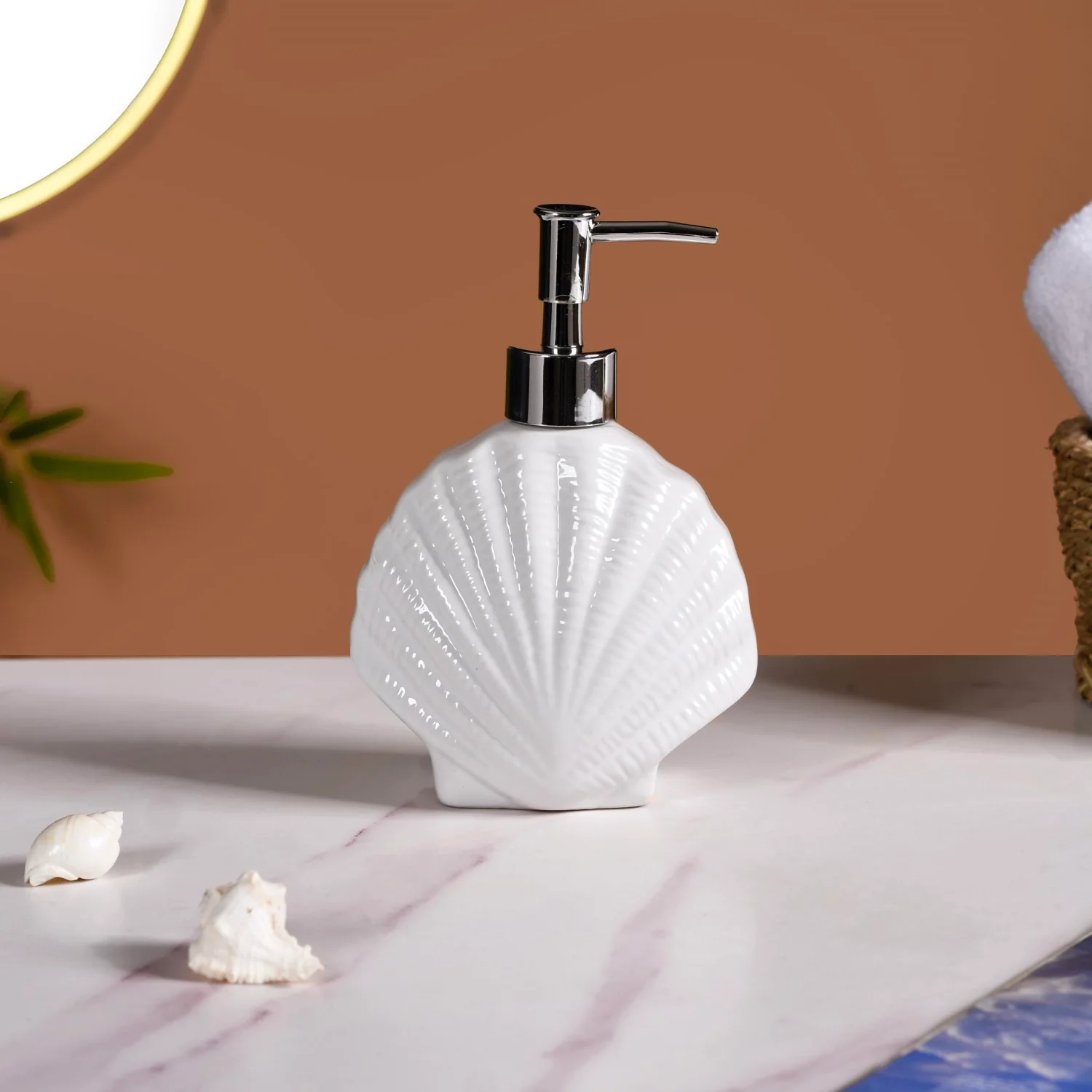 White Ceramic Seashell Soap Dispenser - Image 4