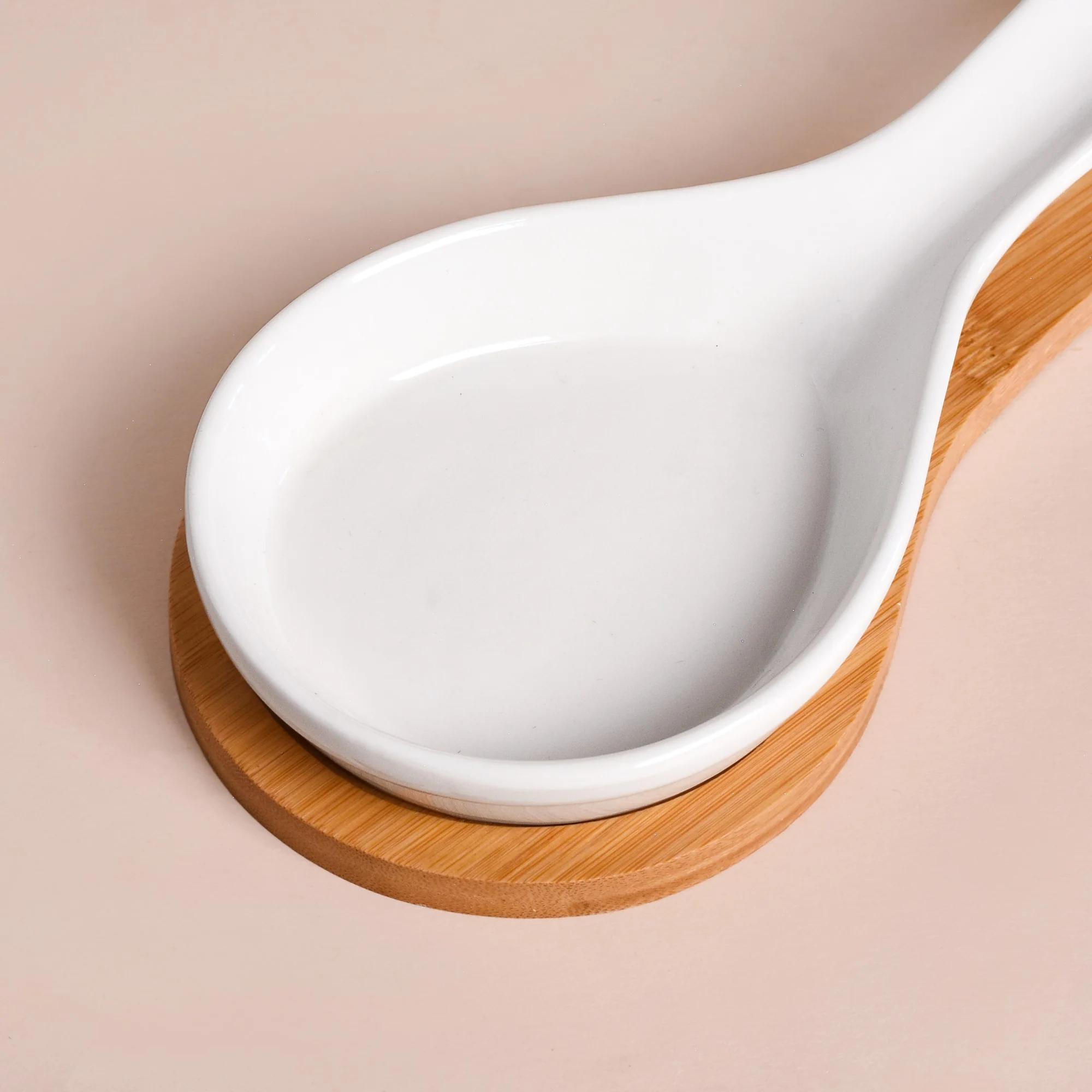 White Ceramic Spoon Holder With Wooden Tray - Image 6
