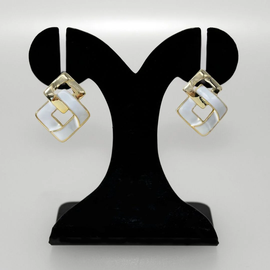 White Crossing Square Earrings - Image 6