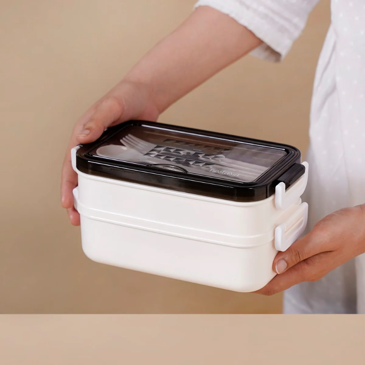 White Double Decker Bento Tiffin Box 1050ml - Image 13