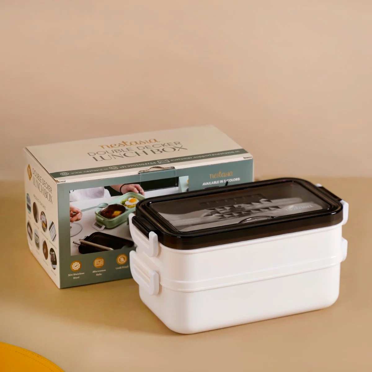 White Double Decker Bento Tiffin Box 1050ml - Image 2