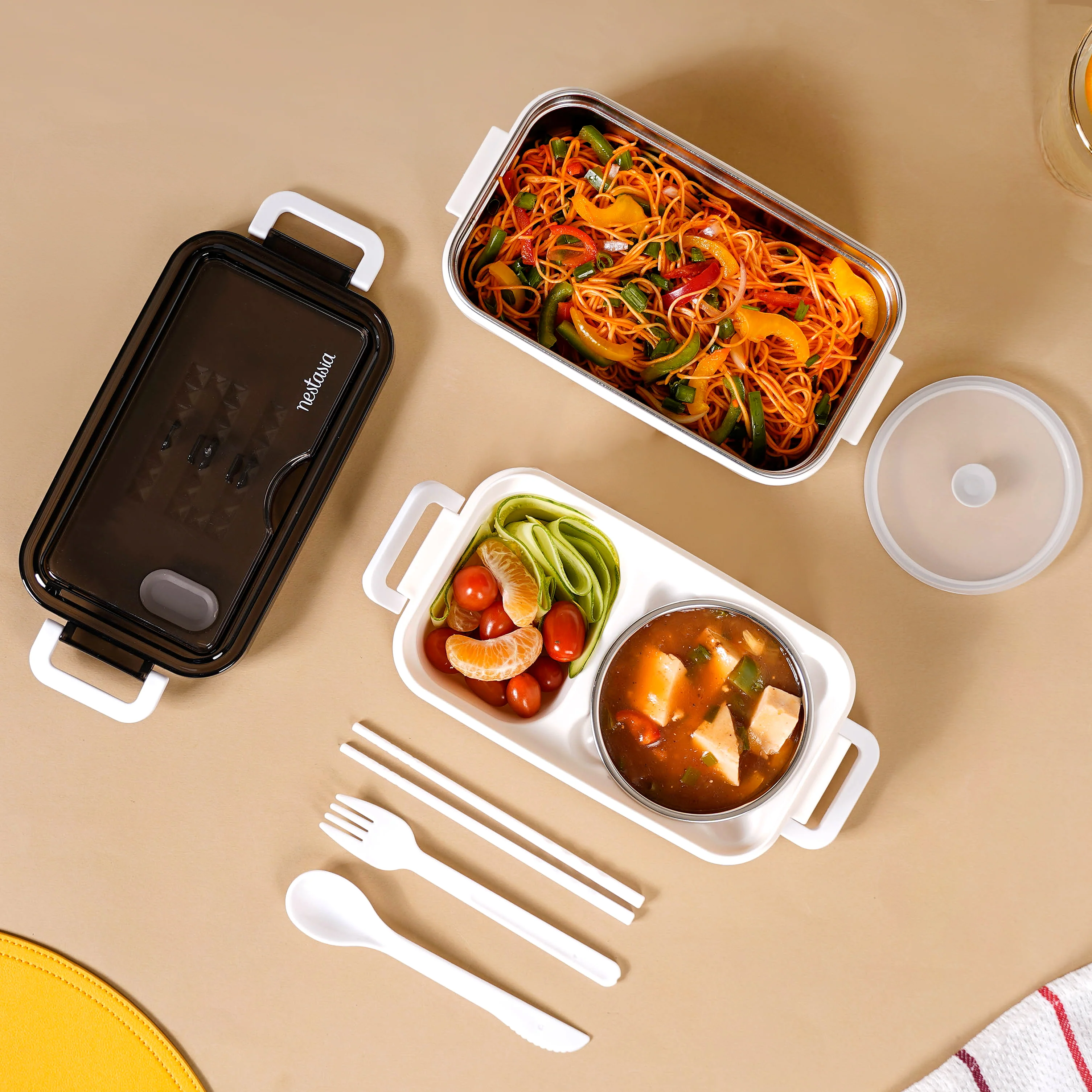 White Double Decker Bento Tiffin Box 1050ml - Image 3
