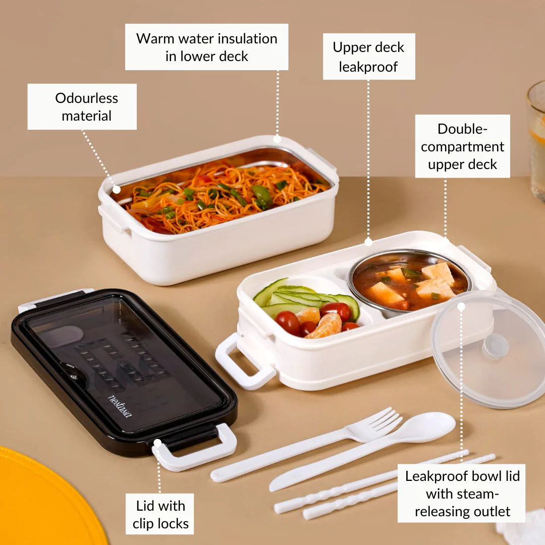 White Double Decker Bento Tiffin Box 1050ml - Image 5