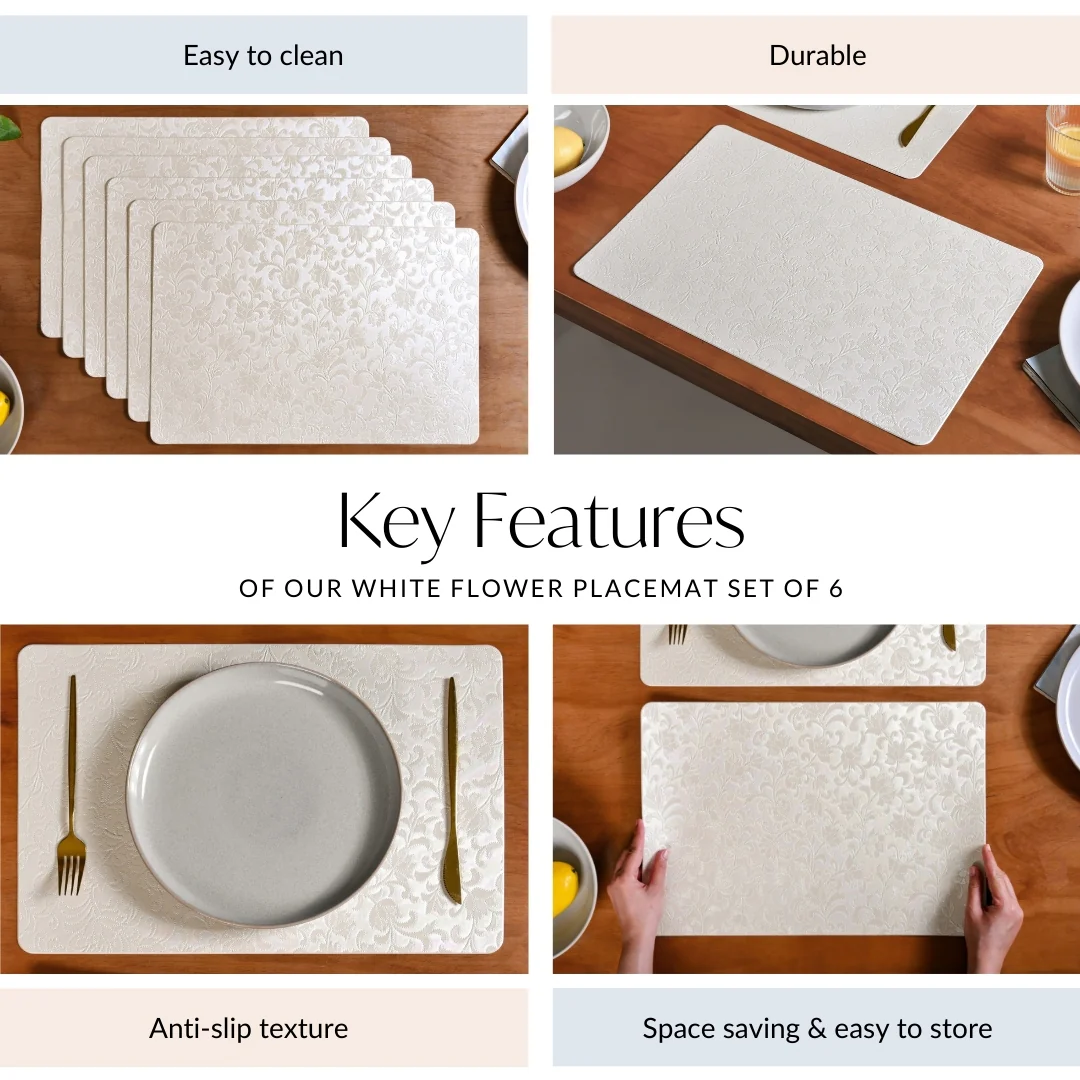 White Flower Placemat Set Of 6 - Image 5