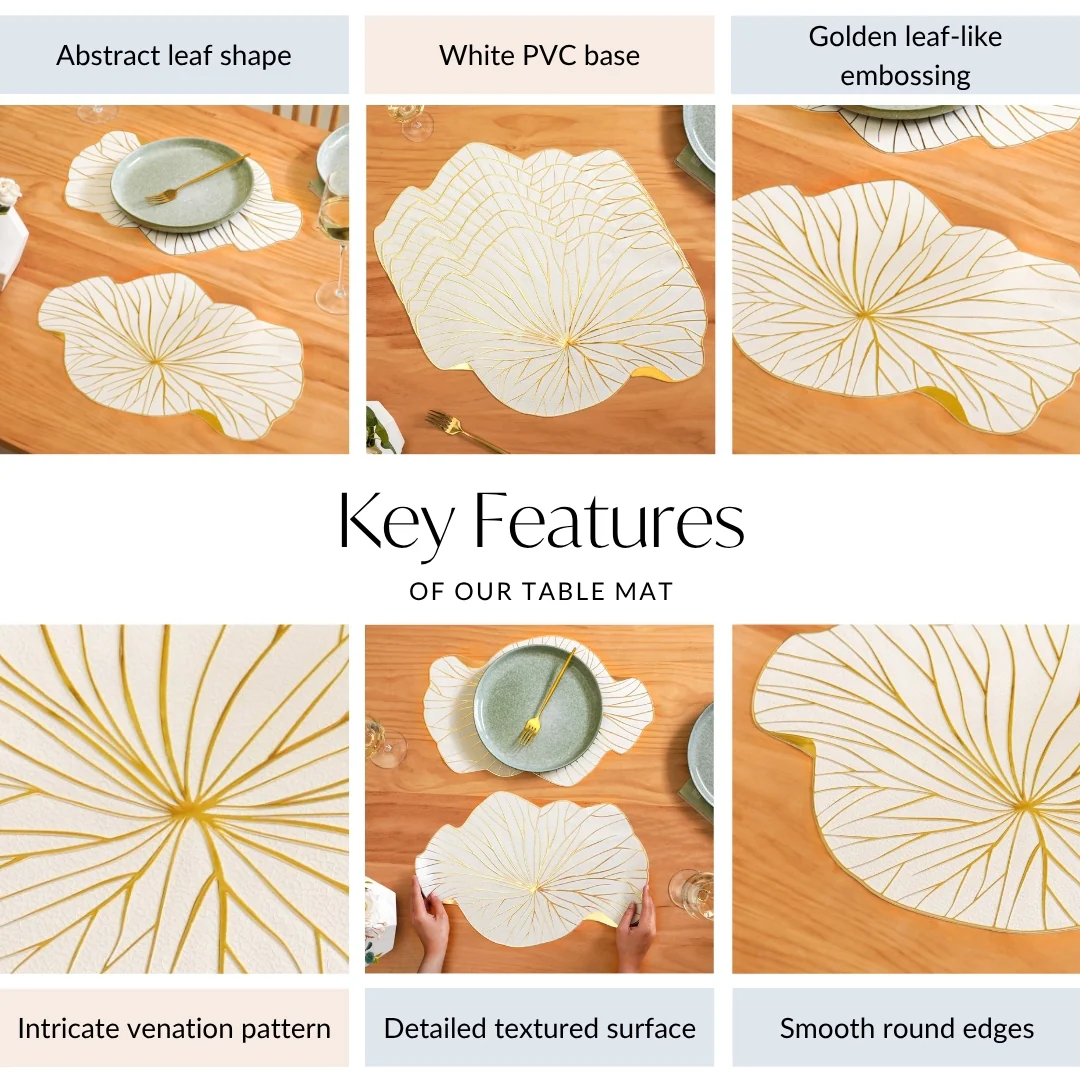 White Gold Lotus Leaf Dinner Table Mat Set Of 6 - Image 4