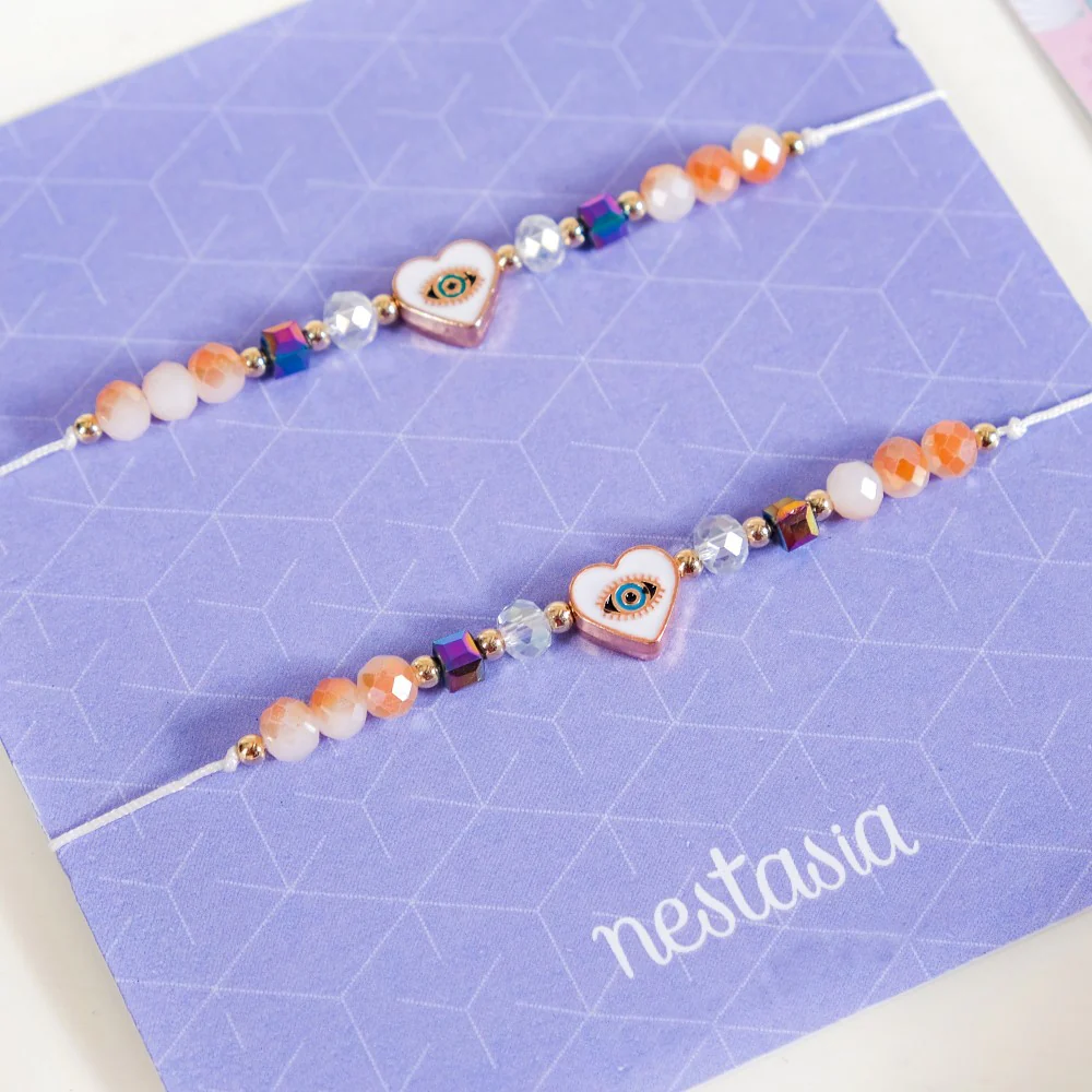 White Heart Hamsa Eye Amulet Charm Bracelet Set Of 2 - Image 3