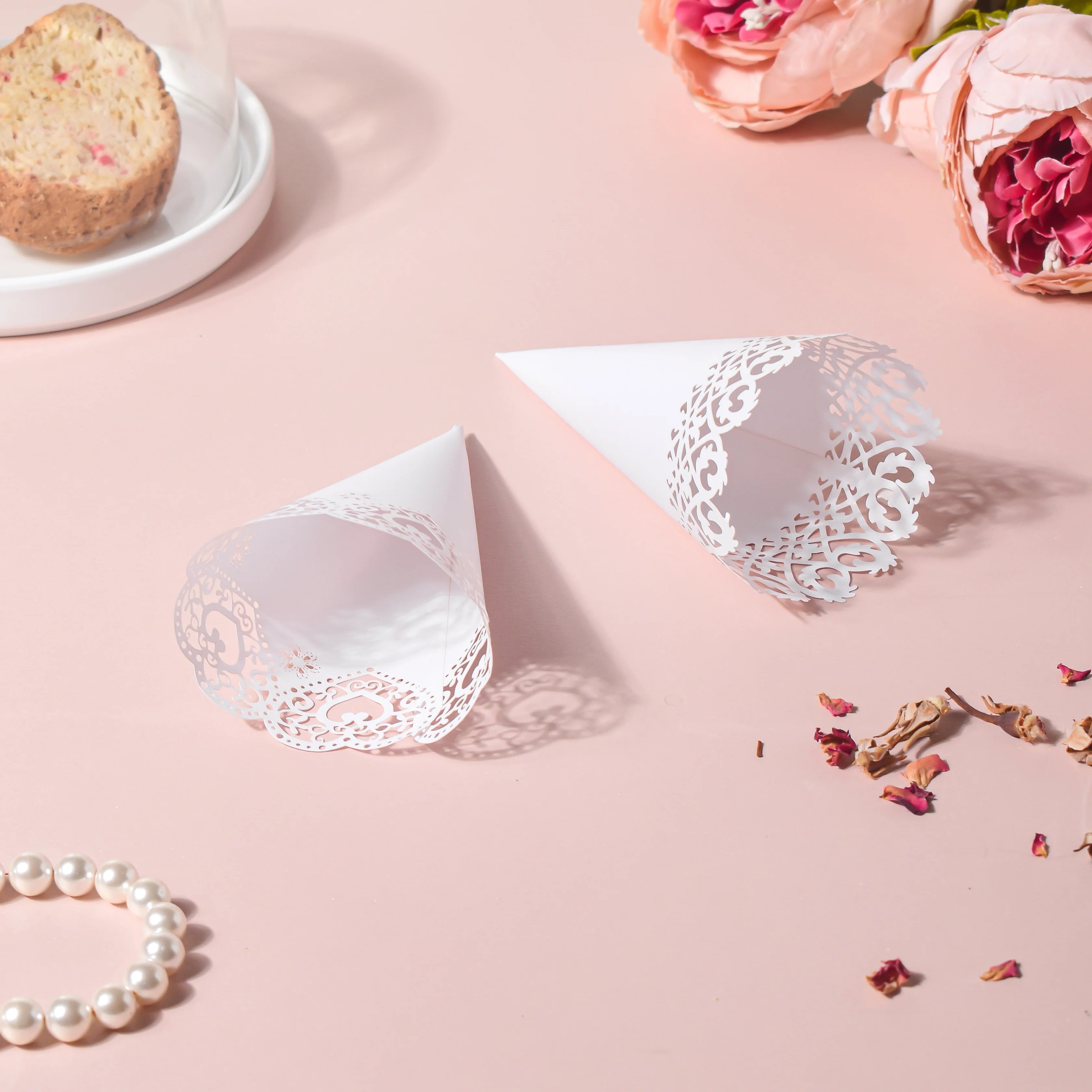 White Heart Lace Paper Cone Doily Set of 20 - Image 4
