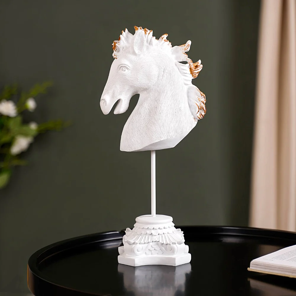 White Horse Bust Decor Showpiece With Stand Large - Image 11