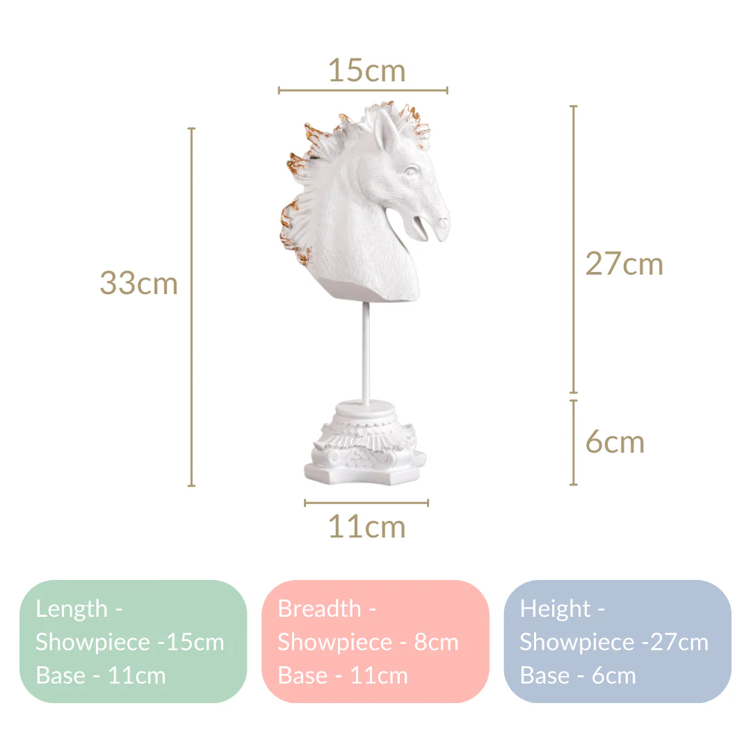 White Horse Bust Decor Showpiece With Stand Large - Image 7