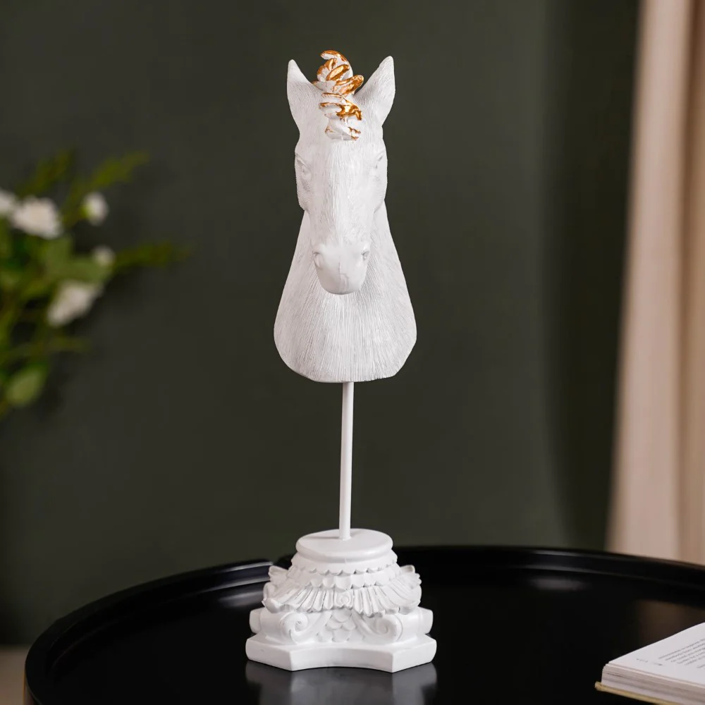 White Horse Bust Decor Showpiece With Stand Large - Image 9