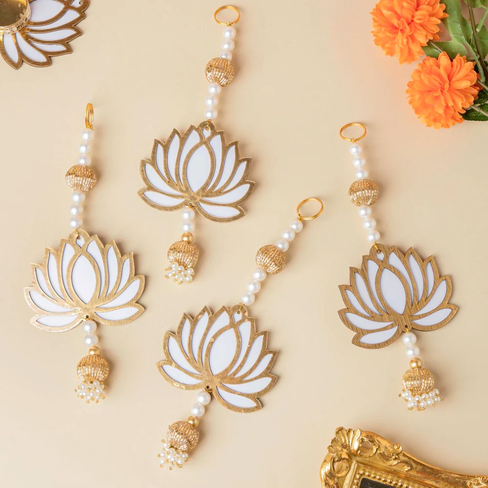 White Lotus Wall Hanging Set Of 4