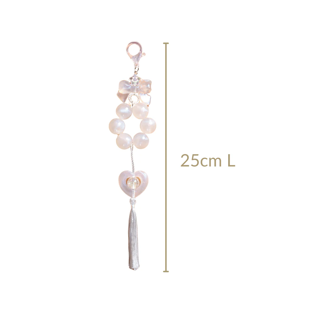 White Lustre Hoop Keyring With Tassel - Image 4