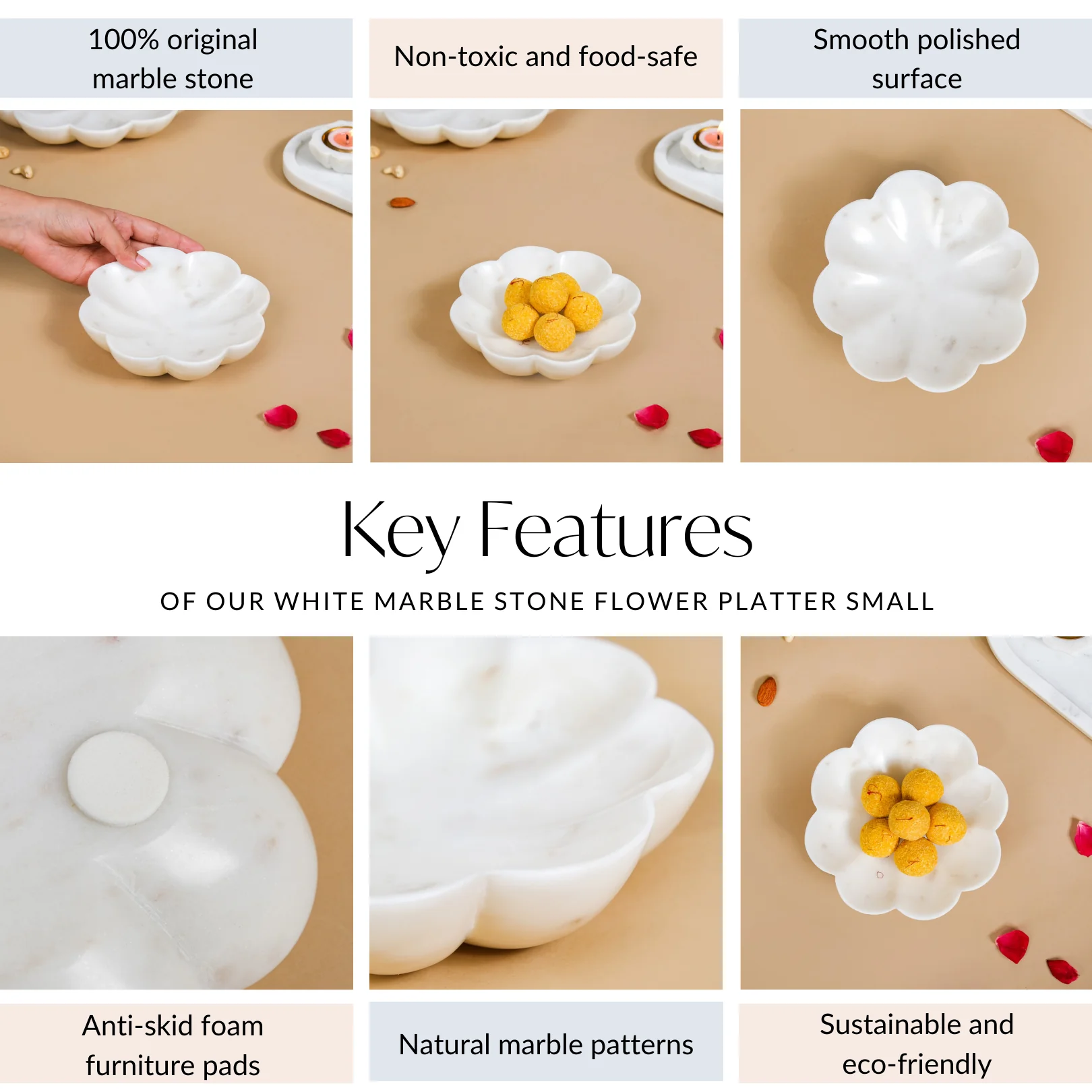 White Marble Stone Flower Platter Small 6 Inch - Image 5
