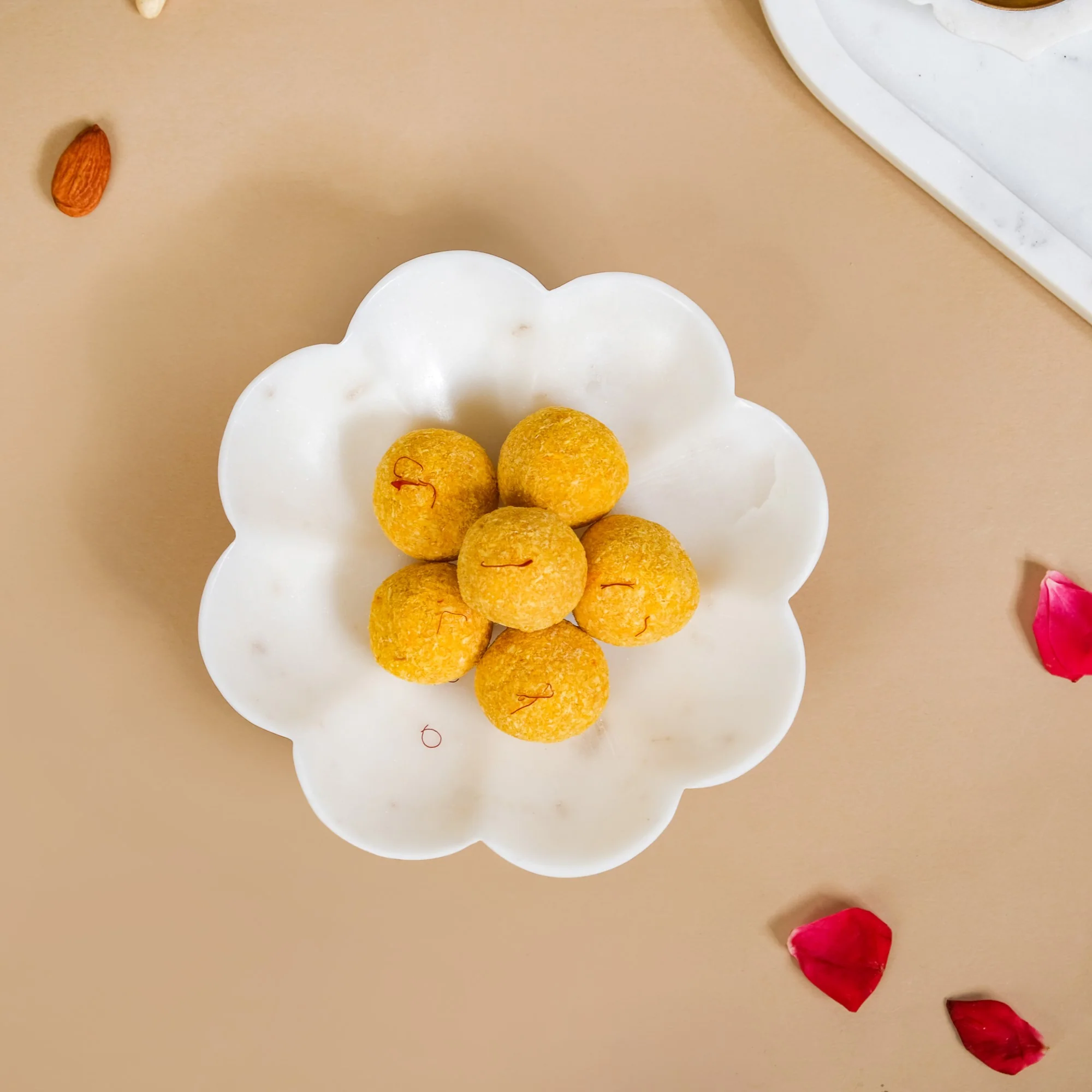 White Marble Stone Flower Platter Small 6 Inch - Image 7