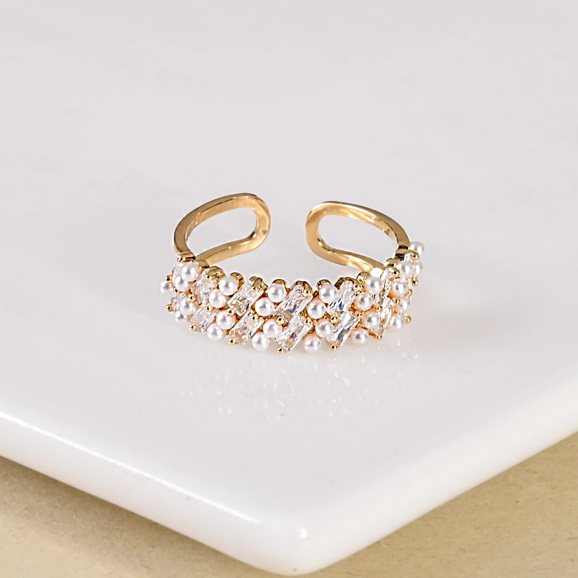 White Pearl Blossom Gold Ring - Image 5