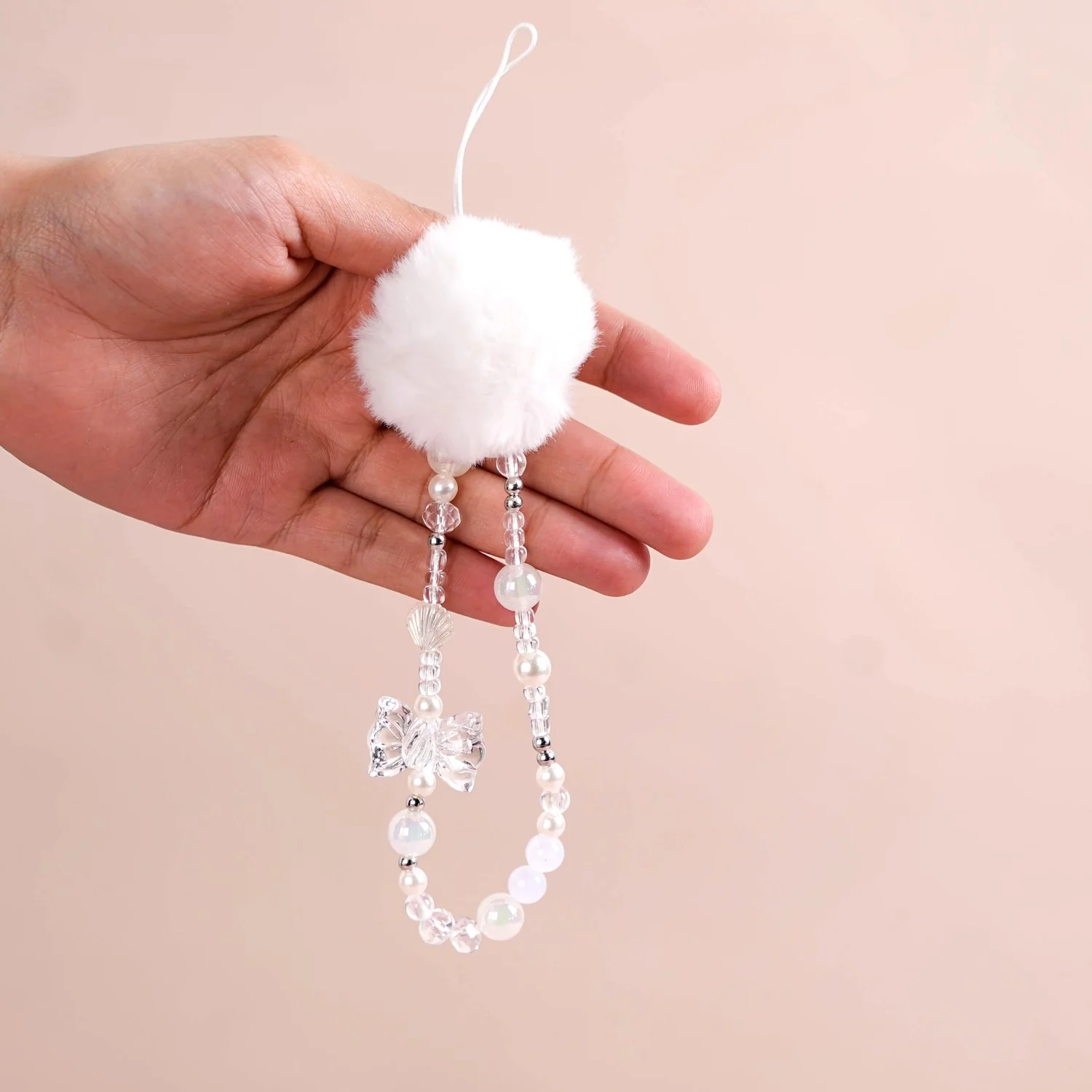 White Pom Pom Phone Charm Lanyard - Image 2
