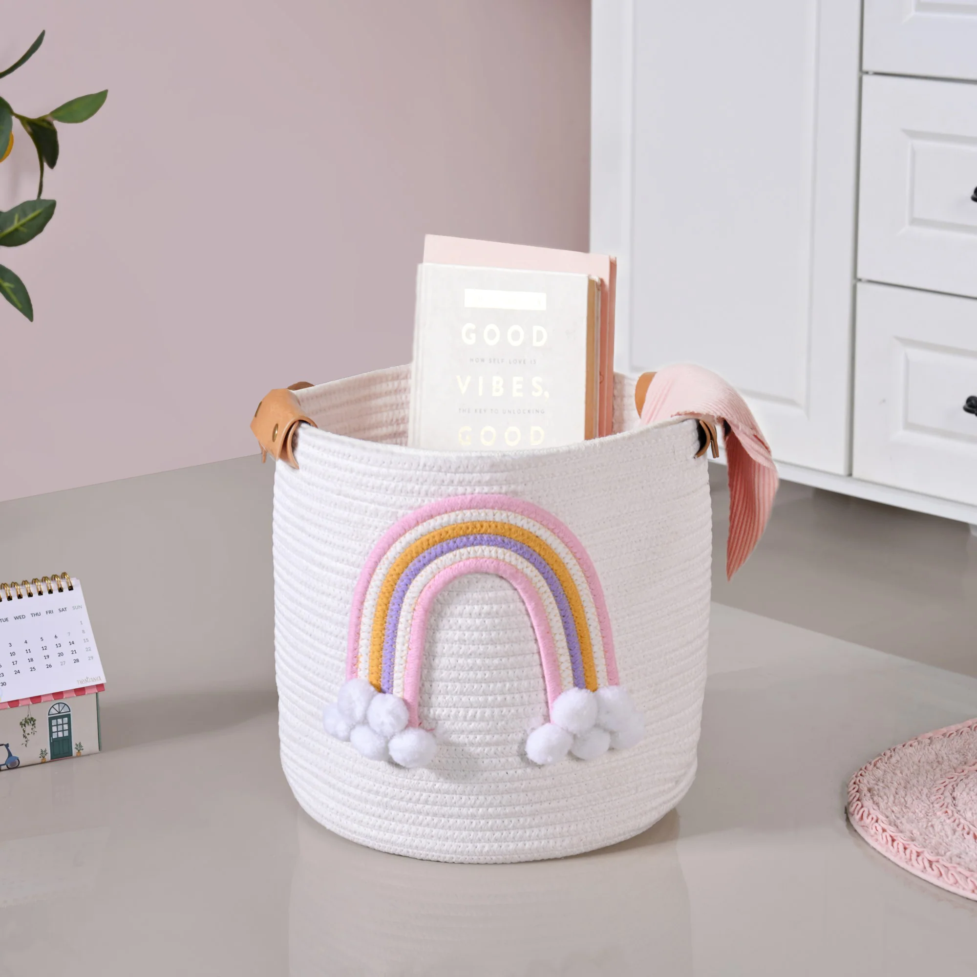White Rainbow Basket With Handles 30cm - Image 2