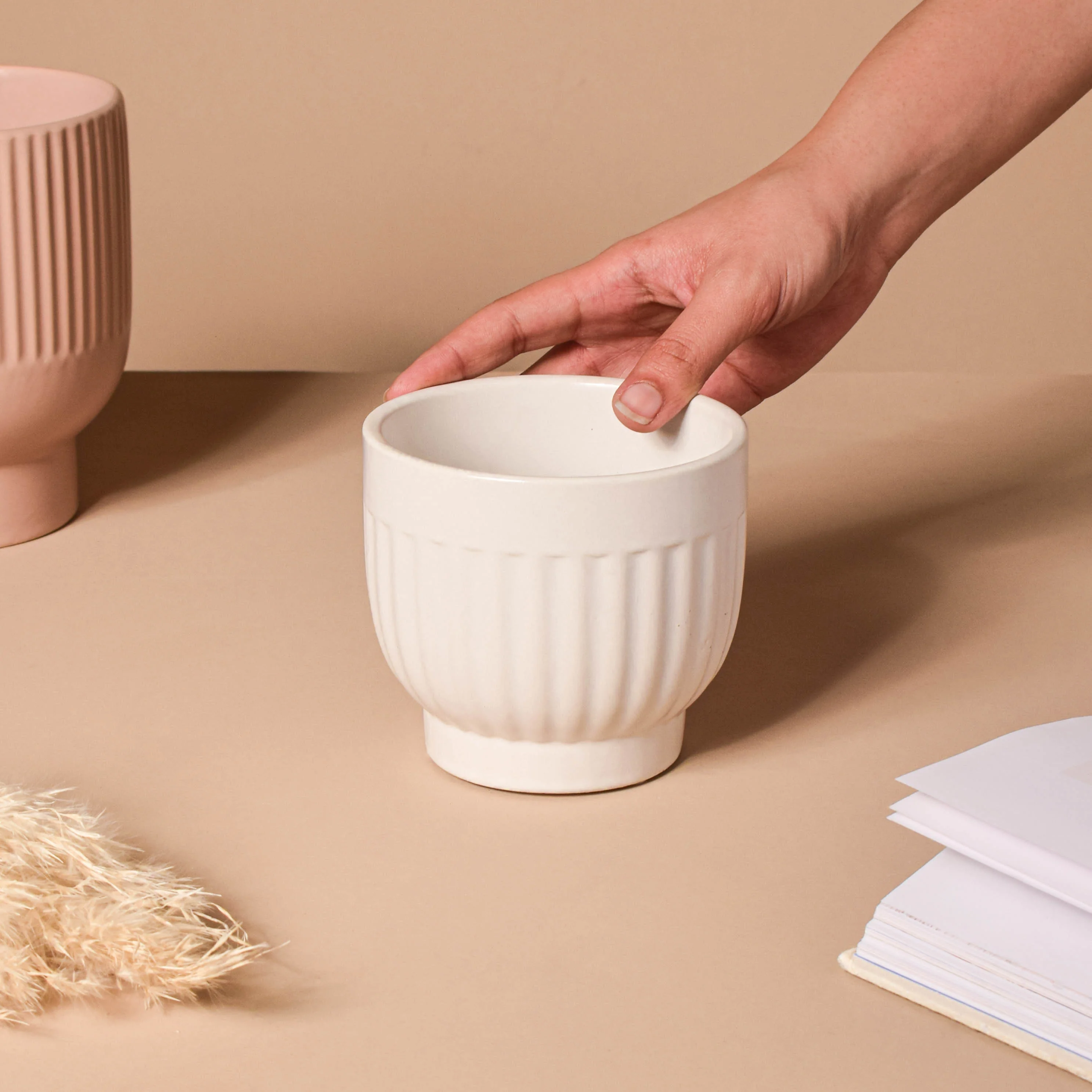 White Ribbed Vase - Image 2