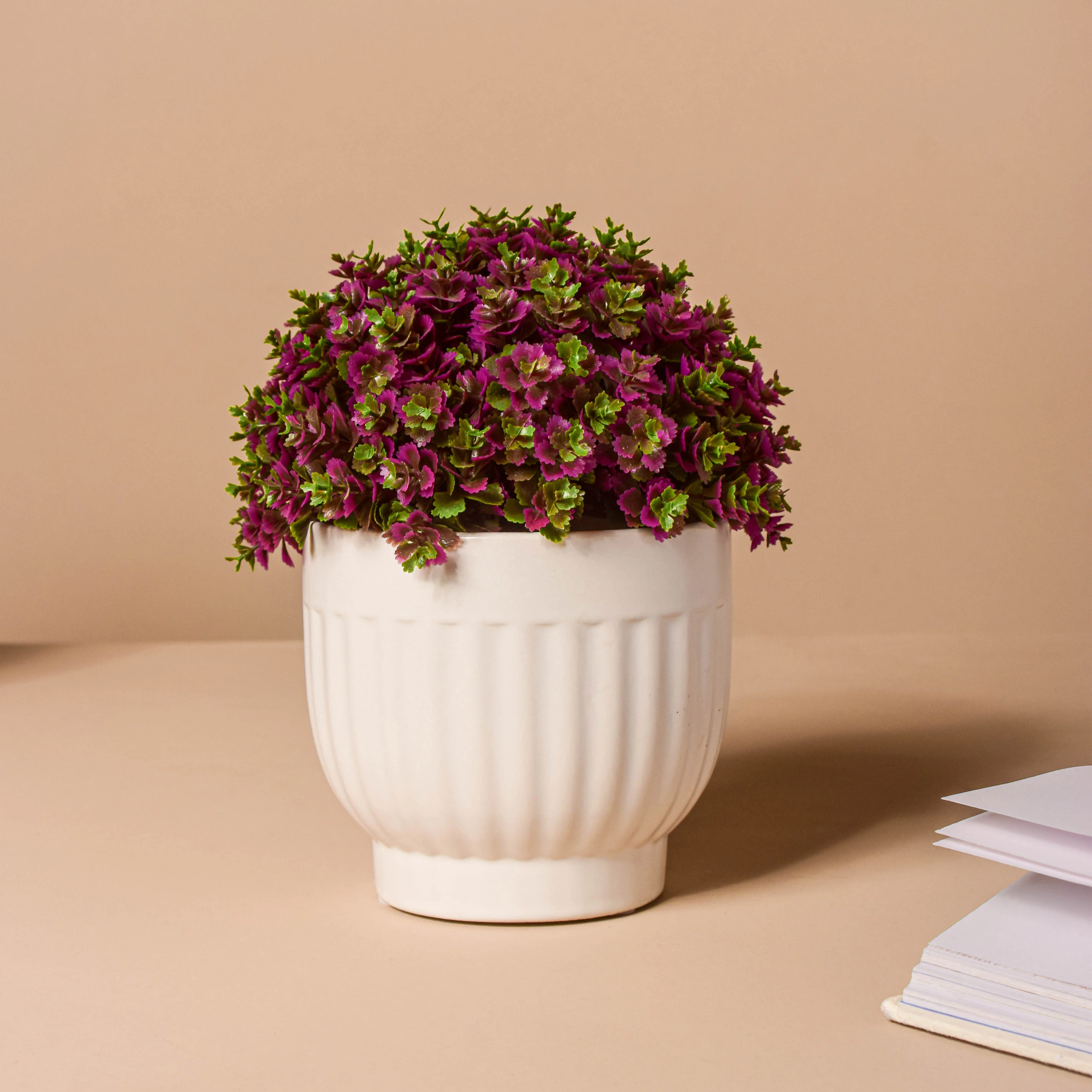 White Ribbed Vase - Image 3