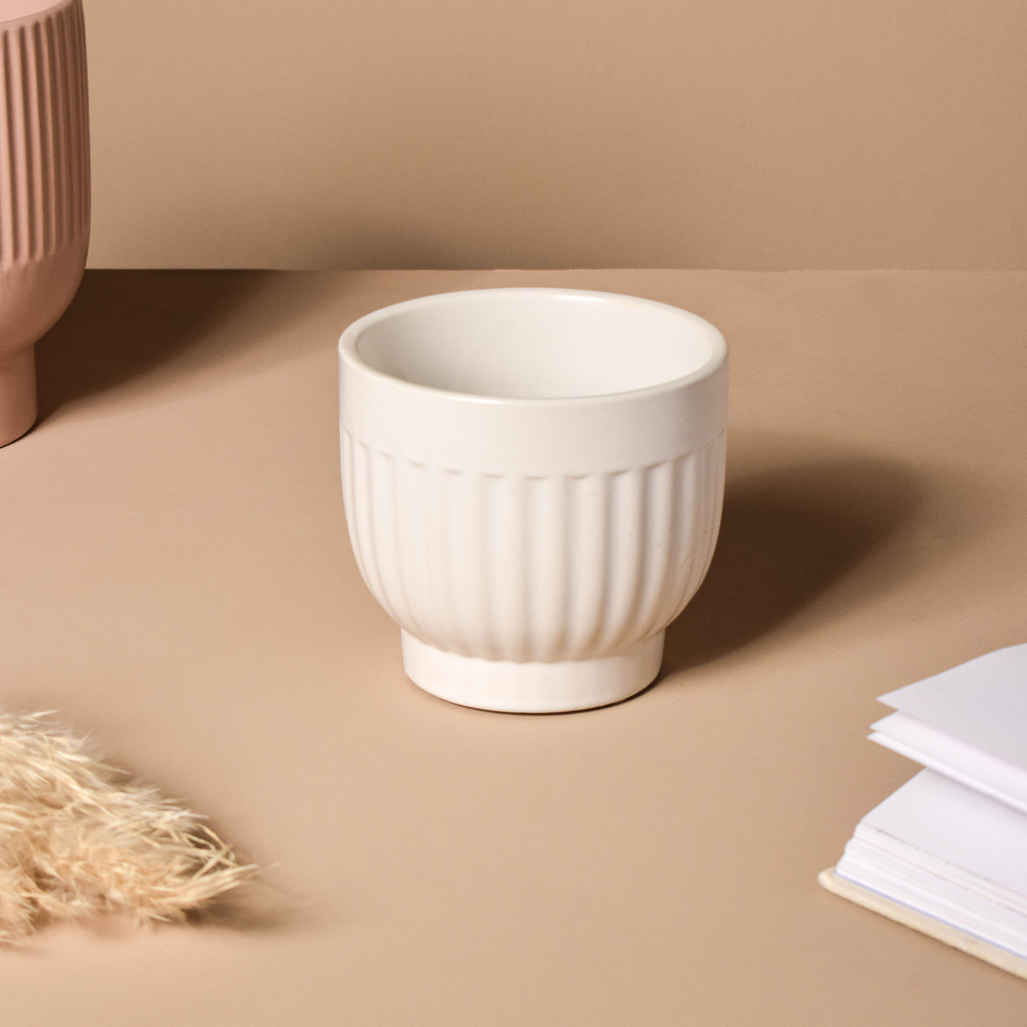 White Ribbed Vase - Image 6