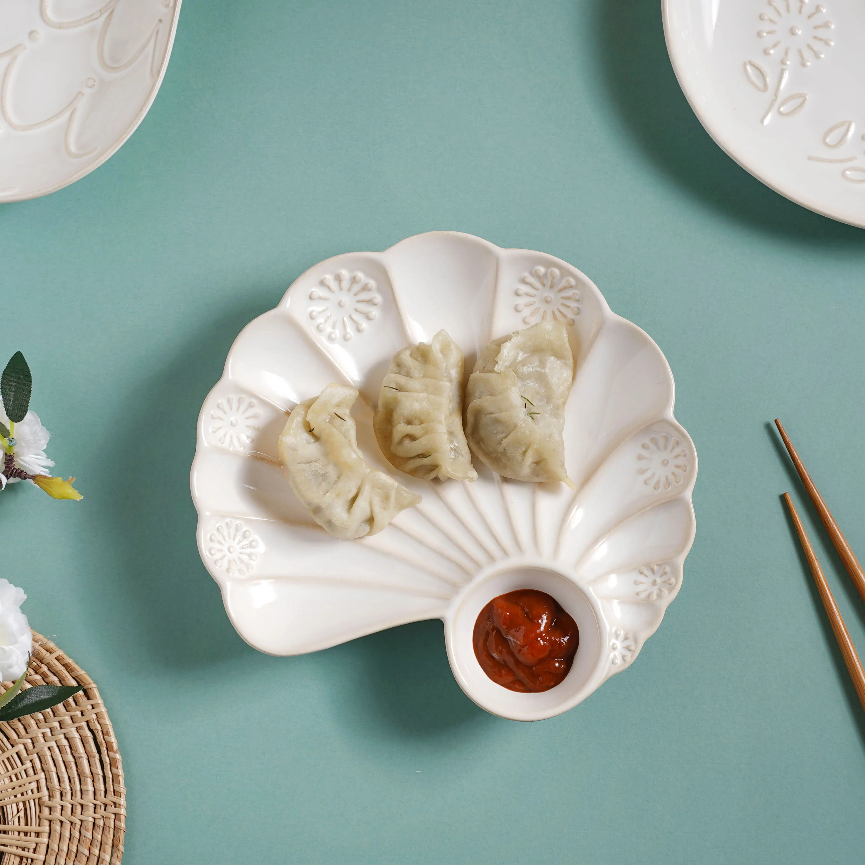 White Shell Ceramic Snack Plate 8 Inch - Image 6