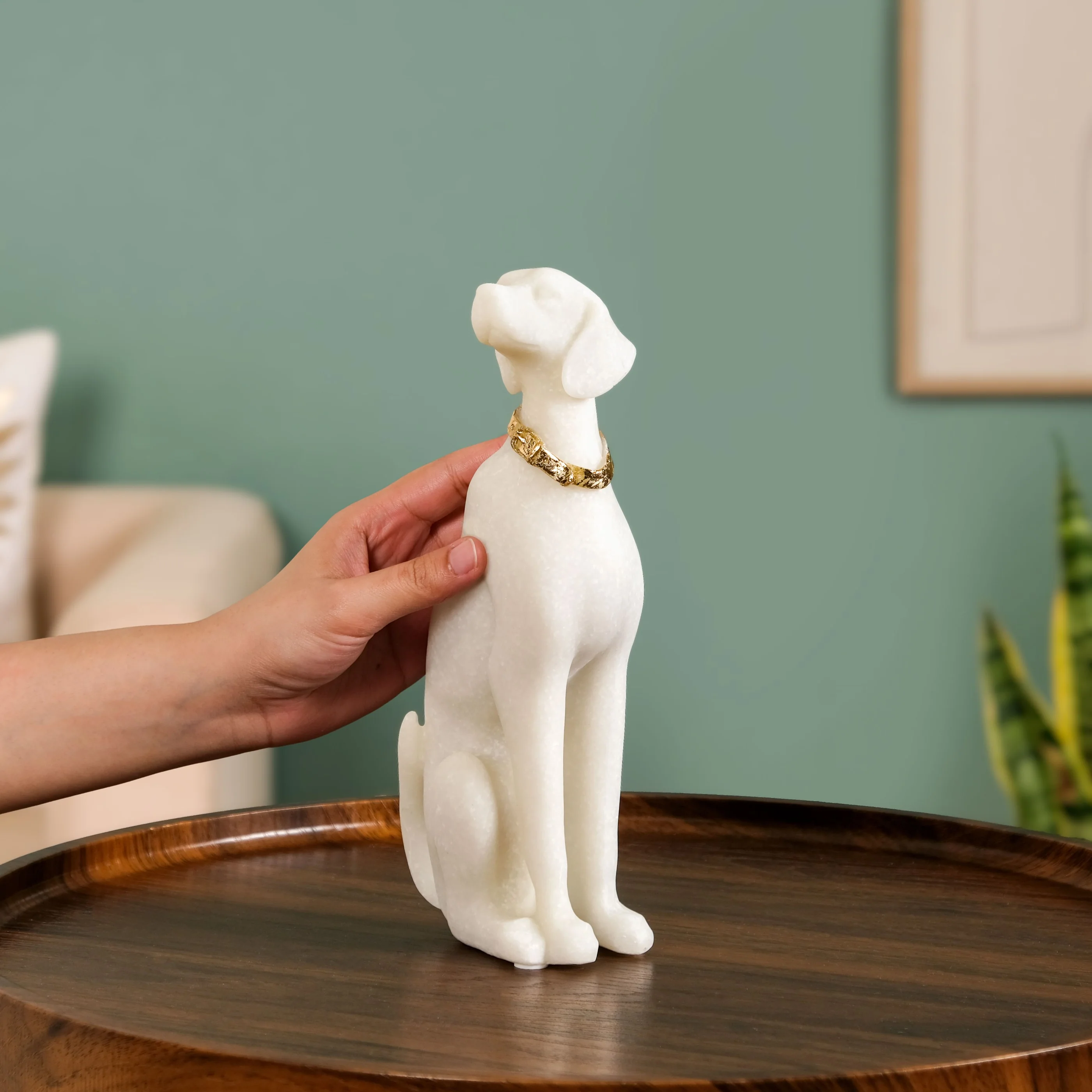 White Sitting Dog Luxe Statue - Image 3