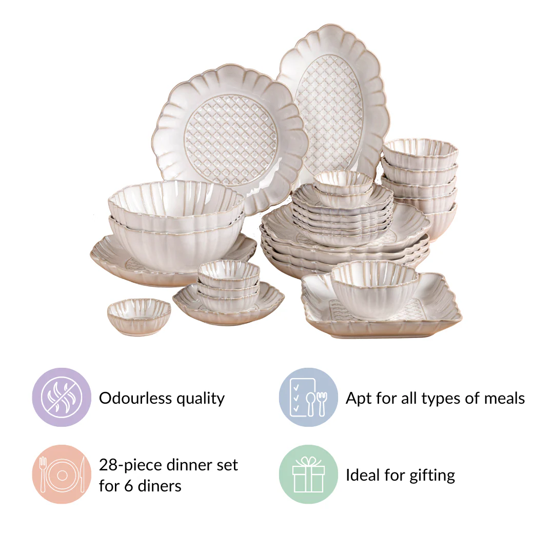 White Stoneware Design 28-Piece Dinner Set For 6 - Image 8