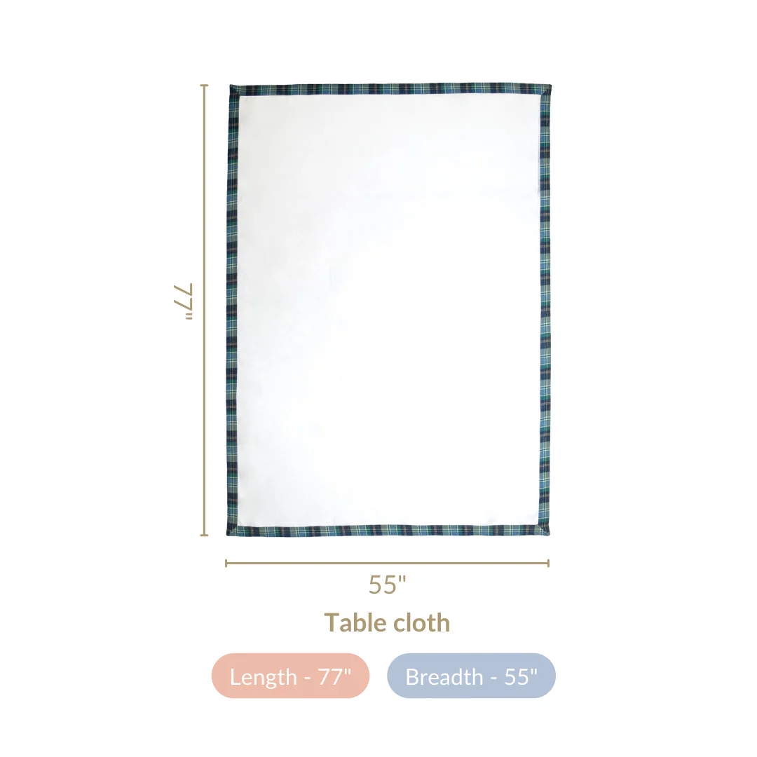 White Table Cloth With Blue Plaid Border - Image 6