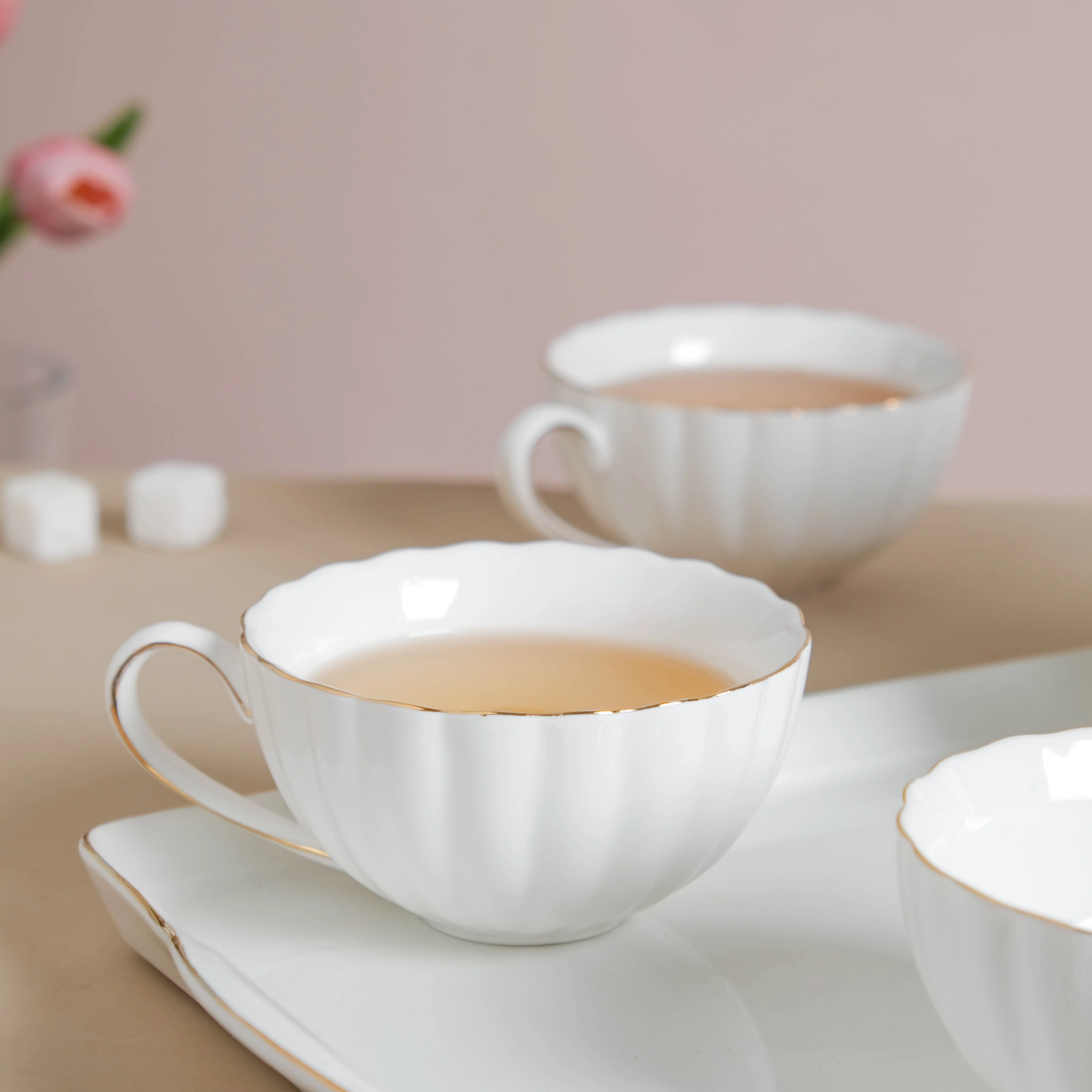 White Truffle Ribbed 1 Litre Teapot With Set of 4 Cups 150 ml - Image 7