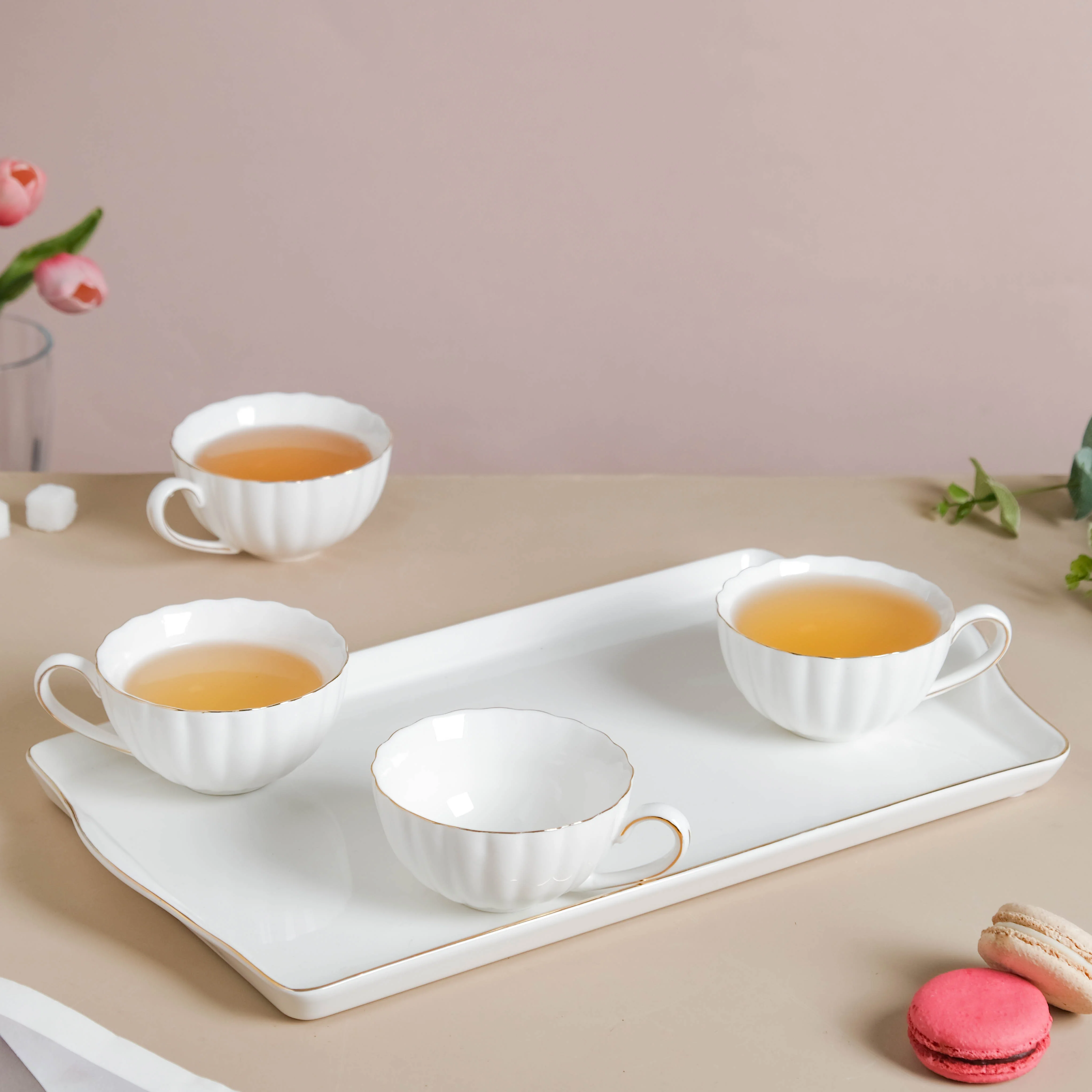White Truffle Ribbed 1 Litre Teapot With Set of 4 Cups 150 ml - Image 9