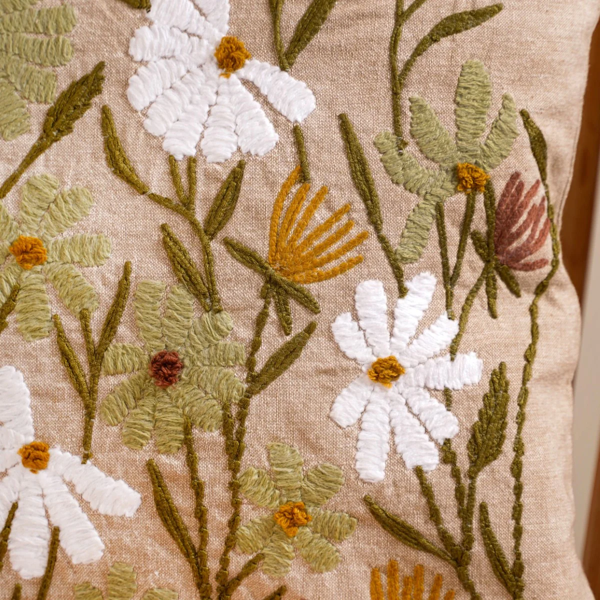 Wild Flower Embroidered Linen Cushion Cover 16x16 Inch - Image 8