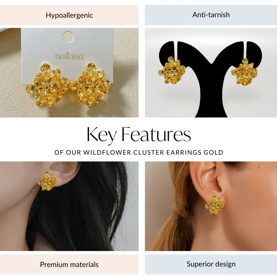 Wildflower Cluster Earrings Gold - Image 4