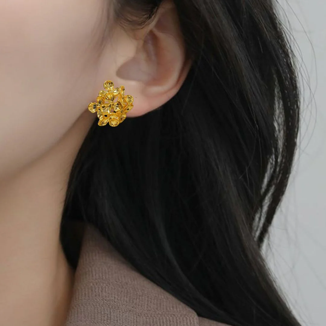Wildflower Cluster Earrings Gold - Image 5