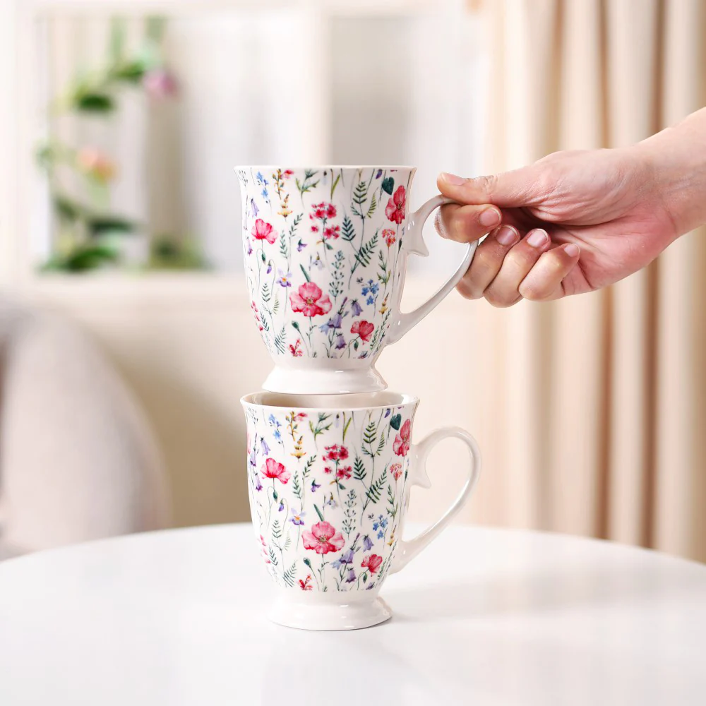 Wildflower Whispers Ceramic Coffee Mug Set Of 2 Pink 400ml - Image 2