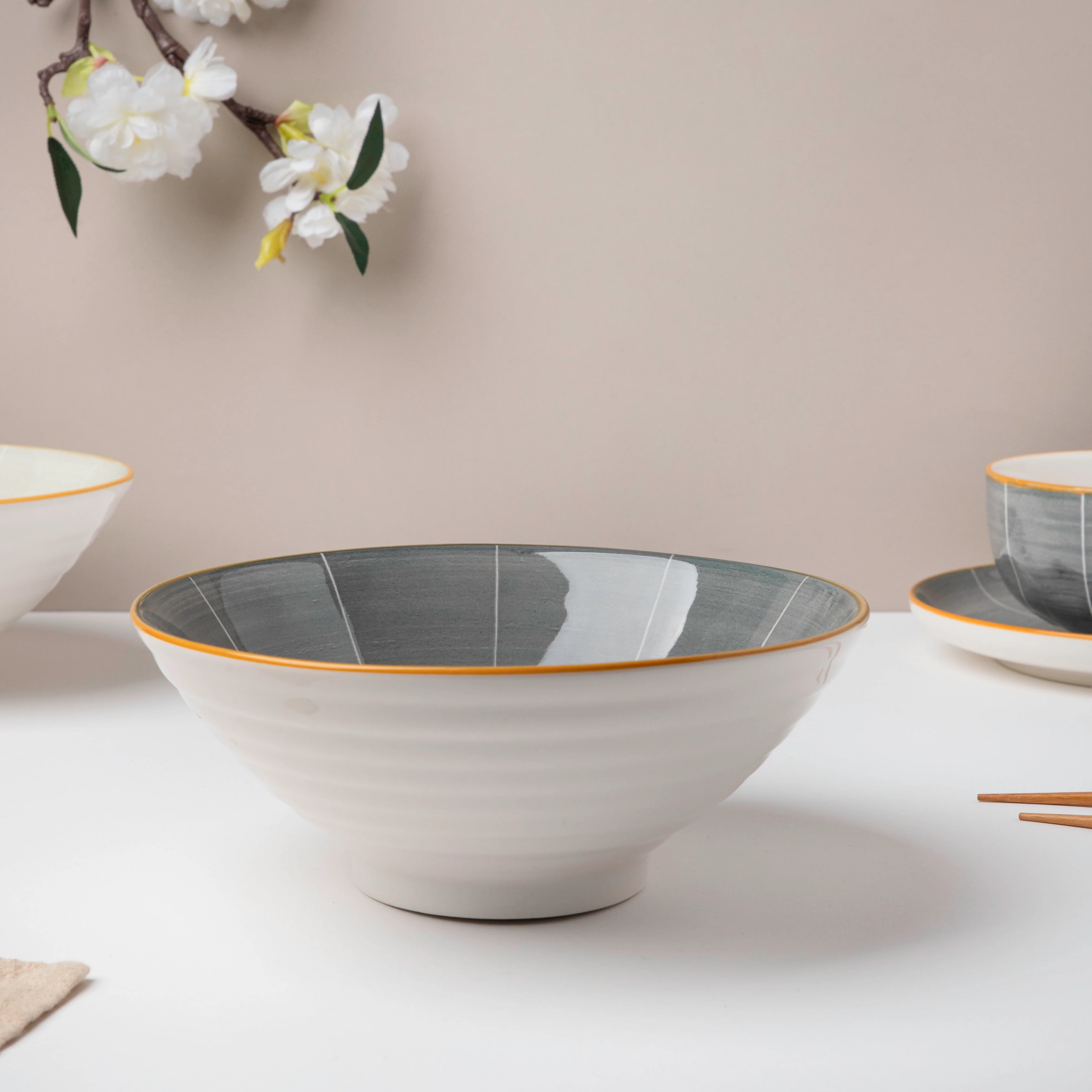 Willow Dark Grey 22 Piece Pasta Set For 6 - Image 3