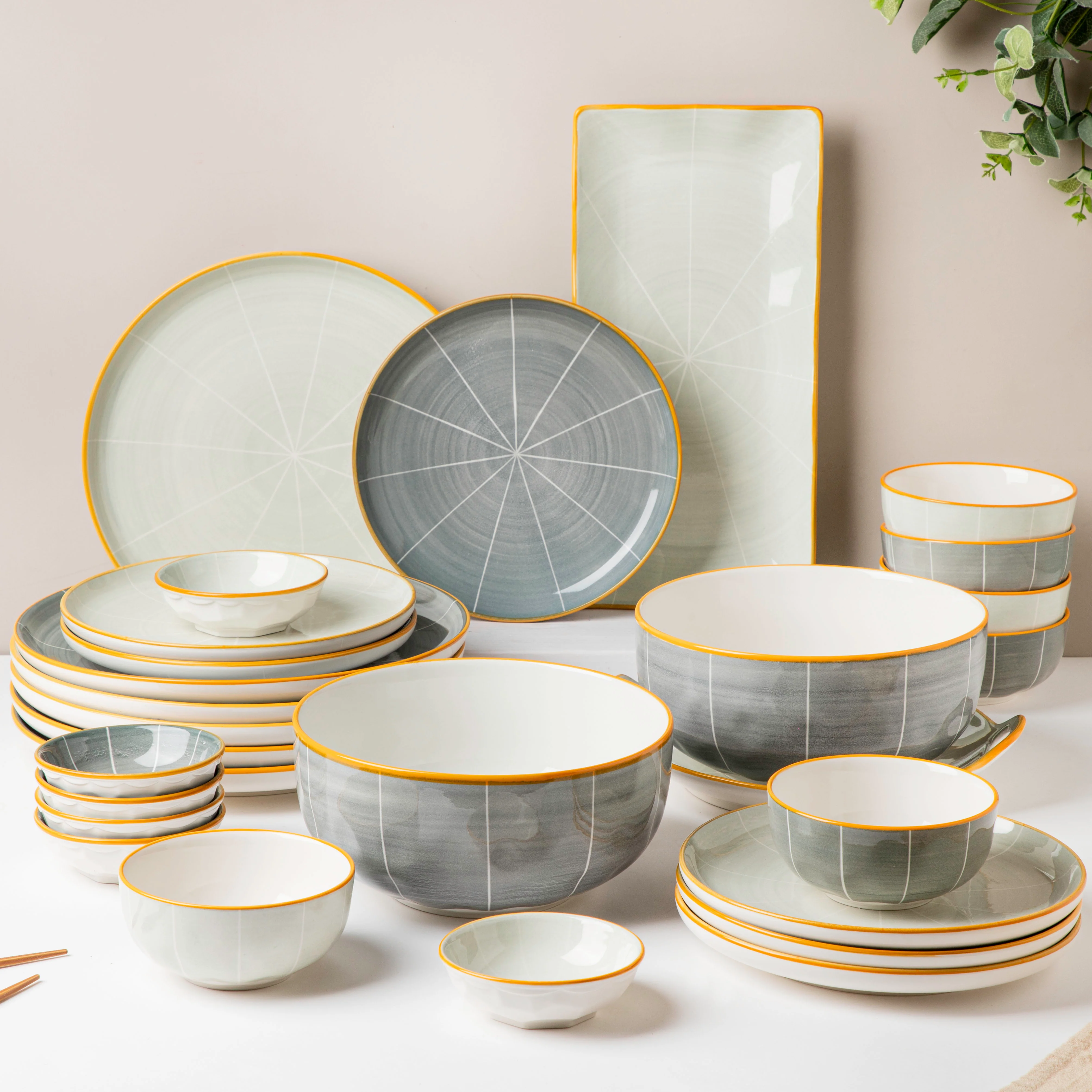 Willow Grey 28 Piece Dinner Set For 6