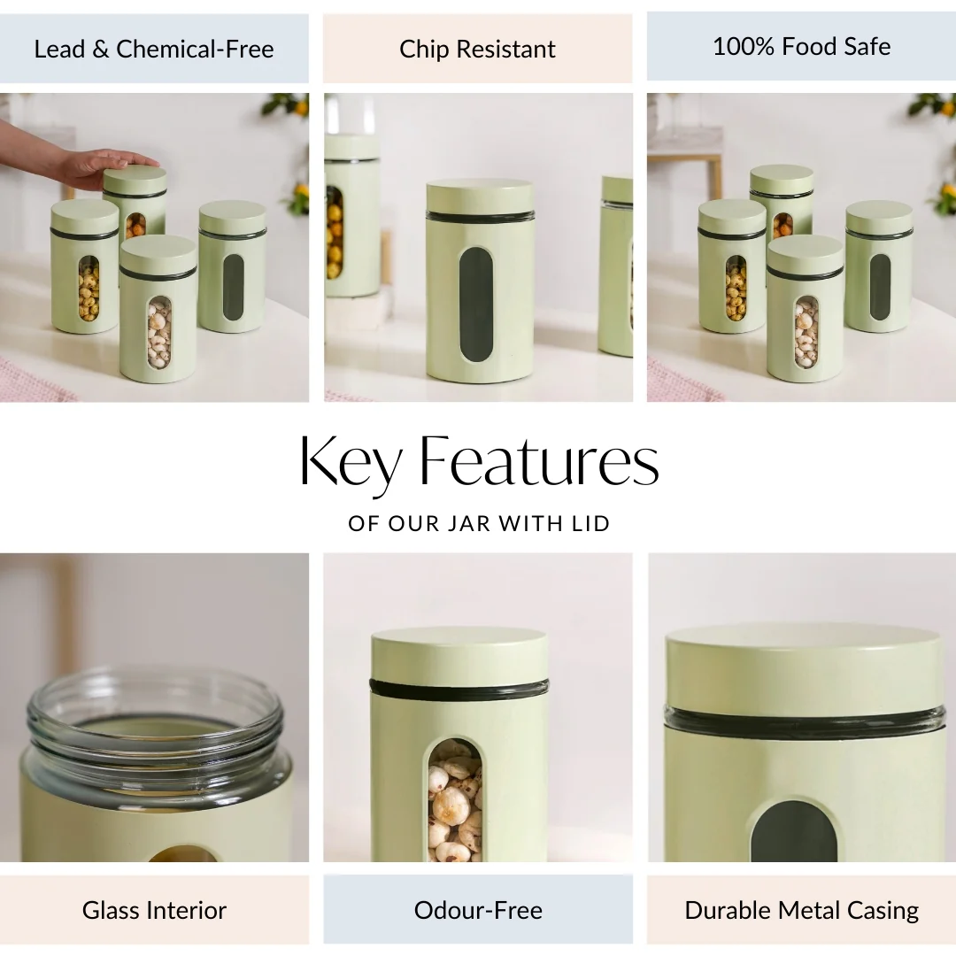 Winnie Green Glass Jar With Window Set Of 4 1000ml - Image 4