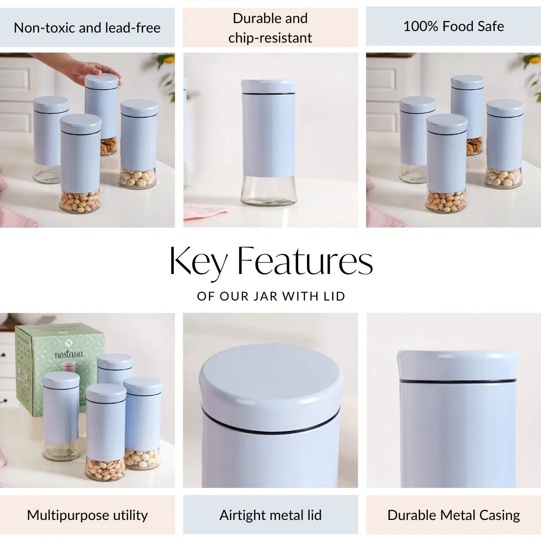 Winnie Metal Cover Glass Jars Blue Set Of 4 1000ml - Image 4